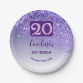 Assiettes En Carton 20th Birthday Party Sparkle Purple Glitter (Devant)