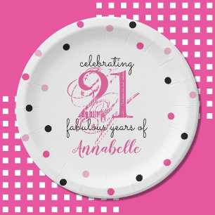 Assiettes En Carton 21 ans fabuleux Ajouter Nom pois Plaque papier