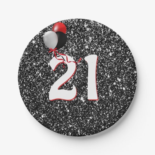 Assiettes En Carton 21e anniversaire Ballons sur Parties scintillant n (Devant)