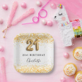 Assiettes En Carton 21e anniversaire blanc or parties scintillant nom (Fête)