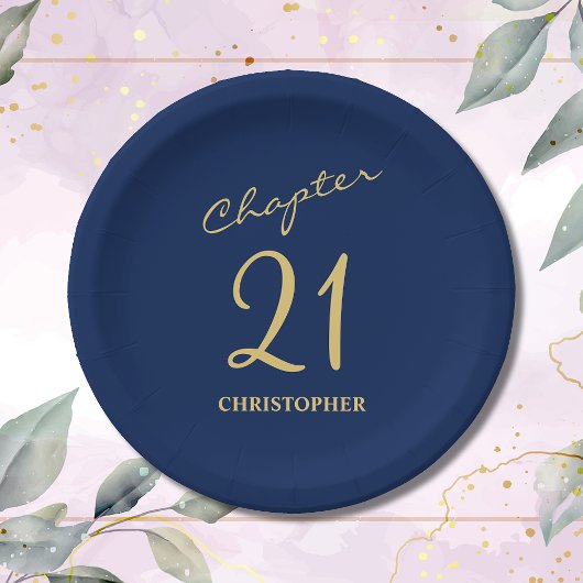 Assiettes En Carton 21e anniversaire Blue Gold Chapitre 21