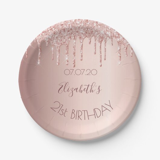 Assiettes En Carton 21e anniversaire blush rose or parties scintillant (Devant)