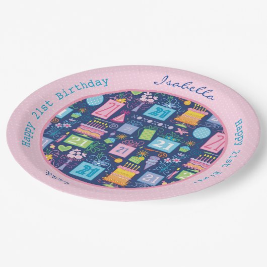 Assiettes En Carton 21e Anniversaire Cake Cupcake Présent Nom personna (Angle)