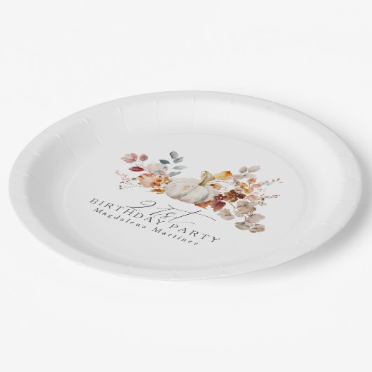 Assiettes En Carton 21e anniversaire Citrouille blanc automne fleurs P (Angle)