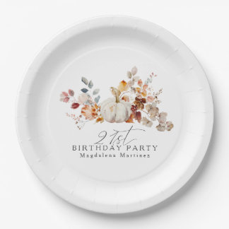 Assiettes En Carton 21e anniversaire Citrouille blanc automne fleurs P