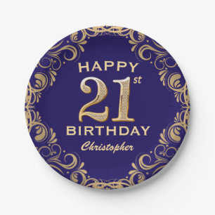 Assiettes En Carton 21e anniversaire de la Parties scintillant bleu et