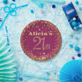 Assiettes En Carton 21e anniversaire Décorations Fête Rose moderne Or (Fête)