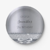 Assiettes En Carton 21e anniversaire fête argent arc élégant (Devant)