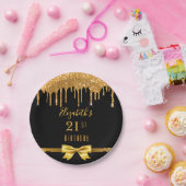 Assiettes En Carton 21e anniversaire fête d'or noir parties scintillan (Fête)