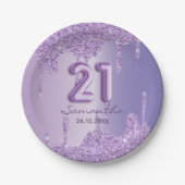 Assiettes En Carton 21e anniversaire gouttes de parties scintillant po (Devant)
