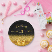 Assiettes En Carton 21e anniversaire noir or élégance nom (Fête)