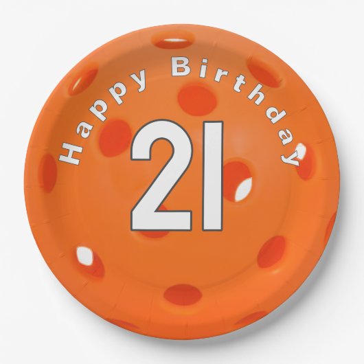 Assiettes En Carton 21e anniversaire Orange Pickleball (Devant)