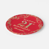 Assiettes En Carton 21e Anniversaire Parties scintillant rouge et or (Angle)