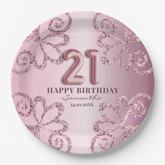 Assiettes En Carton 21e anniversaire Pink Princess Parties scintillant (Devant)