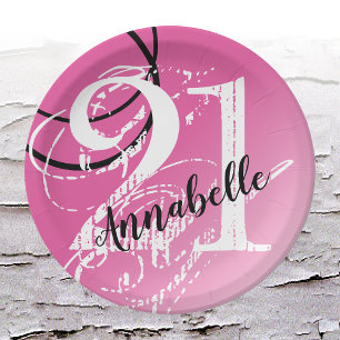 Assiettes En Carton 21e Anniversaire ROSE Élégante Plaques en papier A