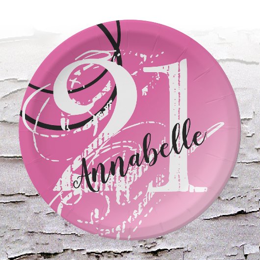 Assiettes En Carton 21e Anniversaire ROSE Élégante Plaques en papier A