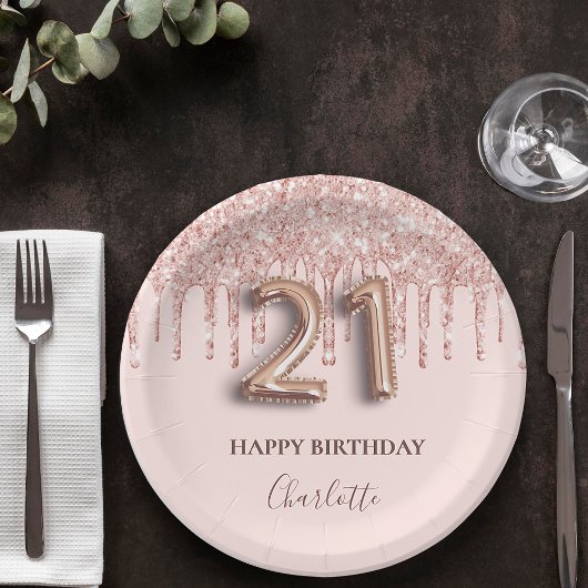 Assiettes En Carton 21e anniversaire rose or parties scintillant rose 