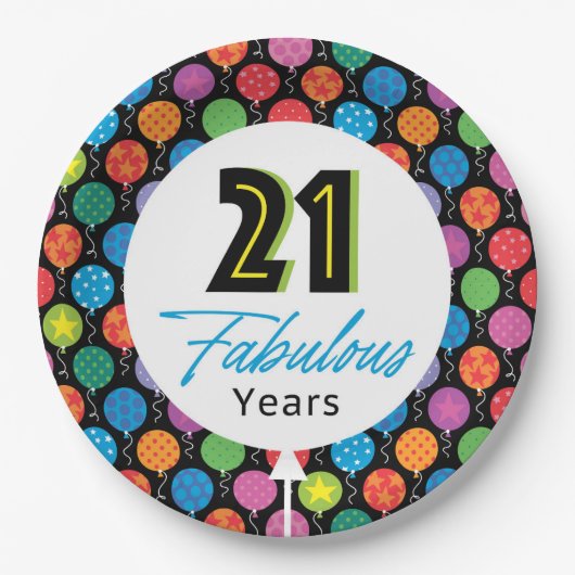 Assiettes En Carton 21e ballons d'anniversaire (Devant)