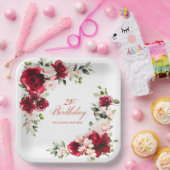 Assiettes En Carton 21e fête d'anniversaire Rouge rose floral Custom (Fête)