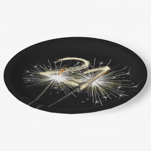 Assiettes En Carton 21e fête d'anniversaire Sparklers sur Noir (Angle)