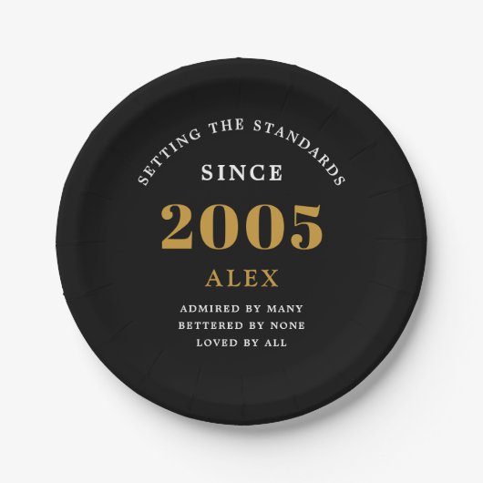 Assiettes En Carton 21st Birthday Name 2005 Black Gold Elegant Chic (Devant)