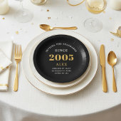 Assiettes En Carton 21st Birthday Name 2005 Black Gold Elegant Chic
