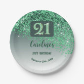 Assiettes En Carton 21st Birthday Party Sparkle Green Glitter (Devant)