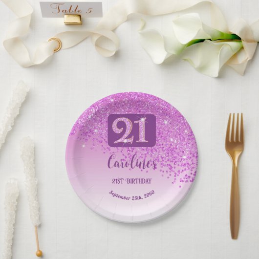 Assiettes En Carton 21st Birthday Party Sparkle Pink Glitter (Mariage)