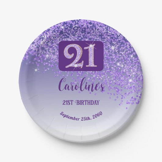 Assiettes En Carton 21st Birthday Party Sparkle Purple Glitter (Devant)
