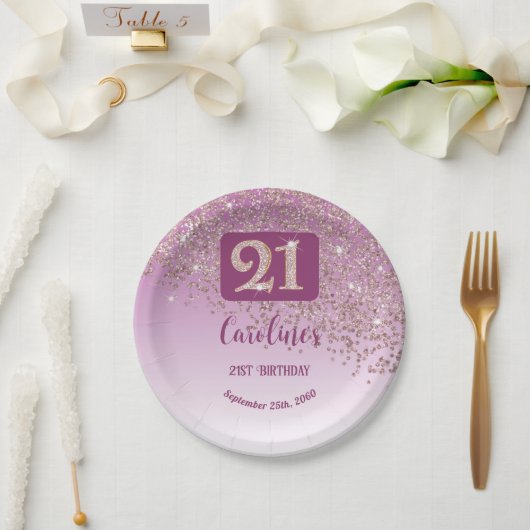 Assiettes En Carton 21st Birthday Party Sparkle Rose Gold Glitter (Mariage)