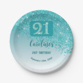 Assiettes En Carton 21st Birthday Party Sparkle Teal Blue Glitter (Devant)