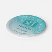 Assiettes En Carton 21st Birthday Party Sparkle Teal Blue Glitter (Angle)
