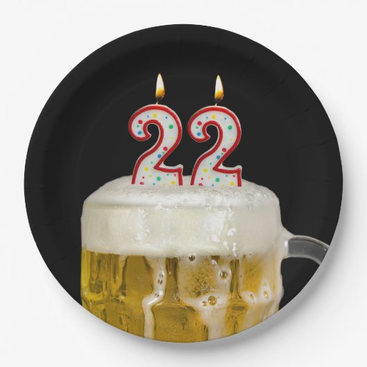 Assiettes En Carton 22e Anniversaire Bière en noir (Devant)