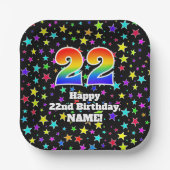 Assiettes En Carton 22e anniversaire : Fun Stars Motif et Rainbow "22" (Recto)