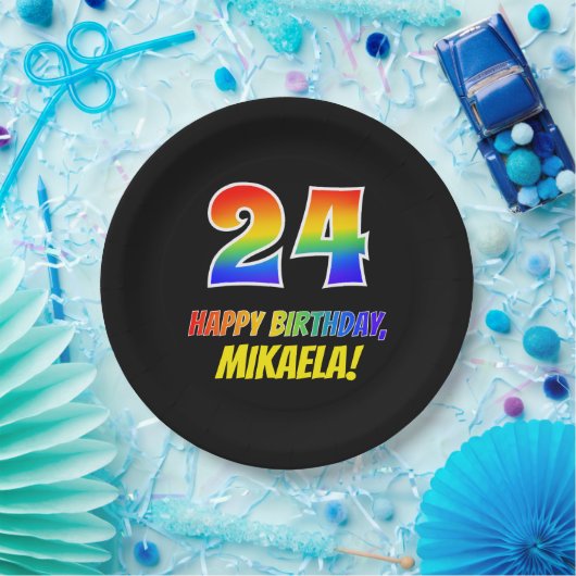 Assiettes En Carton 24e anniversaire : Bold, amusant, simple, arc-en-c (Fête)