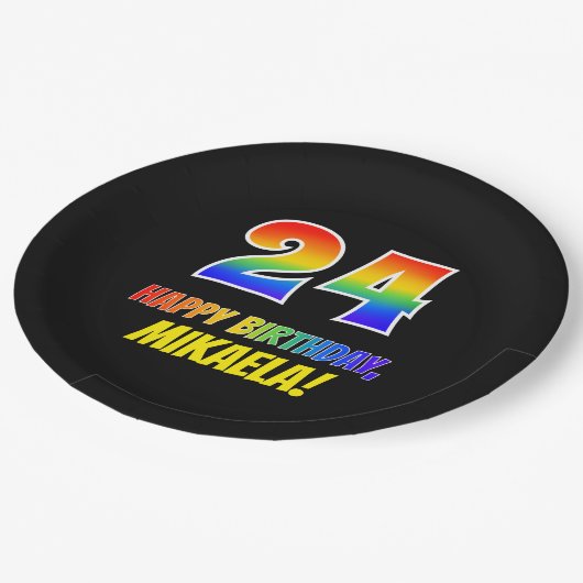 Assiettes En Carton 24e anniversaire : Bold, amusant, simple, arc-en-c (Angle)