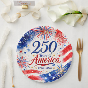 Assiettes En Carton 250 ans d'Amérique, Patriotique Vibrant