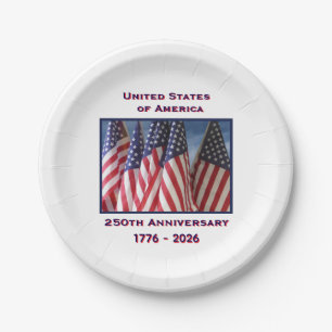 Assiettes En Carton 250e anniversaire USA drapeaux patriotiques