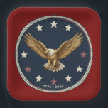 Assiettes En Carton 250th Anniversary Patriotic Eagle Paper Plates<br><div class="desc">Celebrate 250 years of American liberty with this elegant "Purely Patriotic" commemorative paper plate. Featuring a majestic golden bald eagle encircled by 13 vintage stars and a nautical rope border, this design honors the journey from 1776 to 2026. Perfect for Semiquincentennial galas, July 4th celebrations, or veteran honor ceremonies. Customize...</div>