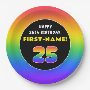 Assiettes En Carton 25e anniversaire : Arc-en-ciel coloré # 25, Nom pe