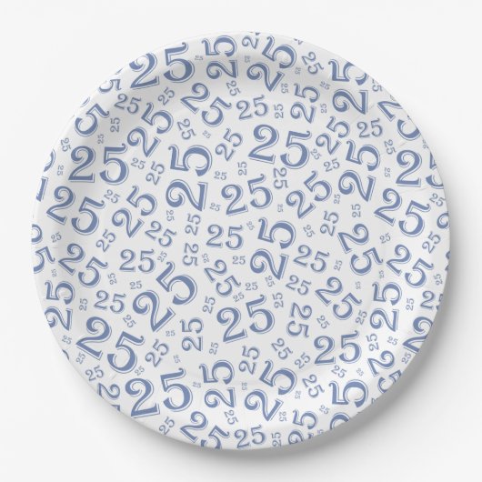 Assiettes En Carton 25e anniversaire bleu/blanc Motif de numéro aléato (Devant)