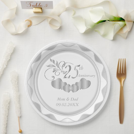 Assiettes En Carton 25e anniversaire d'argent (Mariage)
