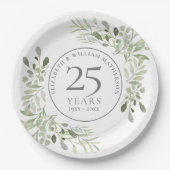 Assiettes En Carton 25e anniversaire d'argent Aquarelle de verdure Flo (Devant)