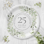 Assiettes En Carton 25e anniversaire d'argent Aquarelle de verdure Flo<br><div class="desc">Doté d'une délicate aquarelle douce,  cette plaque botanique du 25e anniversaire de mariage peut être personnalisée avec vos informations spéciales d'anniversaire dans un élégant texte argenté. Conçu par Thisisnotme©</div>