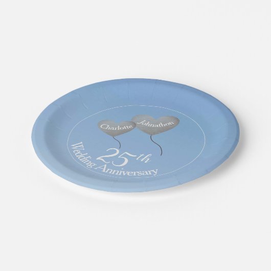 Assiettes En Carton 25e anniversaire de l'argent ballons cardiaques (Angle)