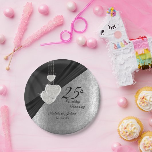 Assiettes En Carton 25e anniversaire de l'argent et du Mariage noir (Fête)