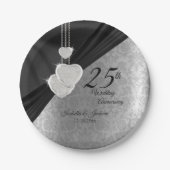 Assiettes En Carton 25e anniversaire de l'argent et du Mariage noir (Devant)