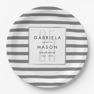Assiettes En Carton 25e Anniversaire de Mariage Élégante Rayure Argent