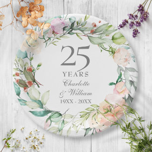 Assiettes En Carton 25e anniversaire du Mariage Aquarelle d'argent Flo