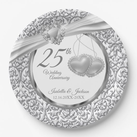Assiettes En Carton 25e anniversaire du Mariage - Coeurs (Devant)